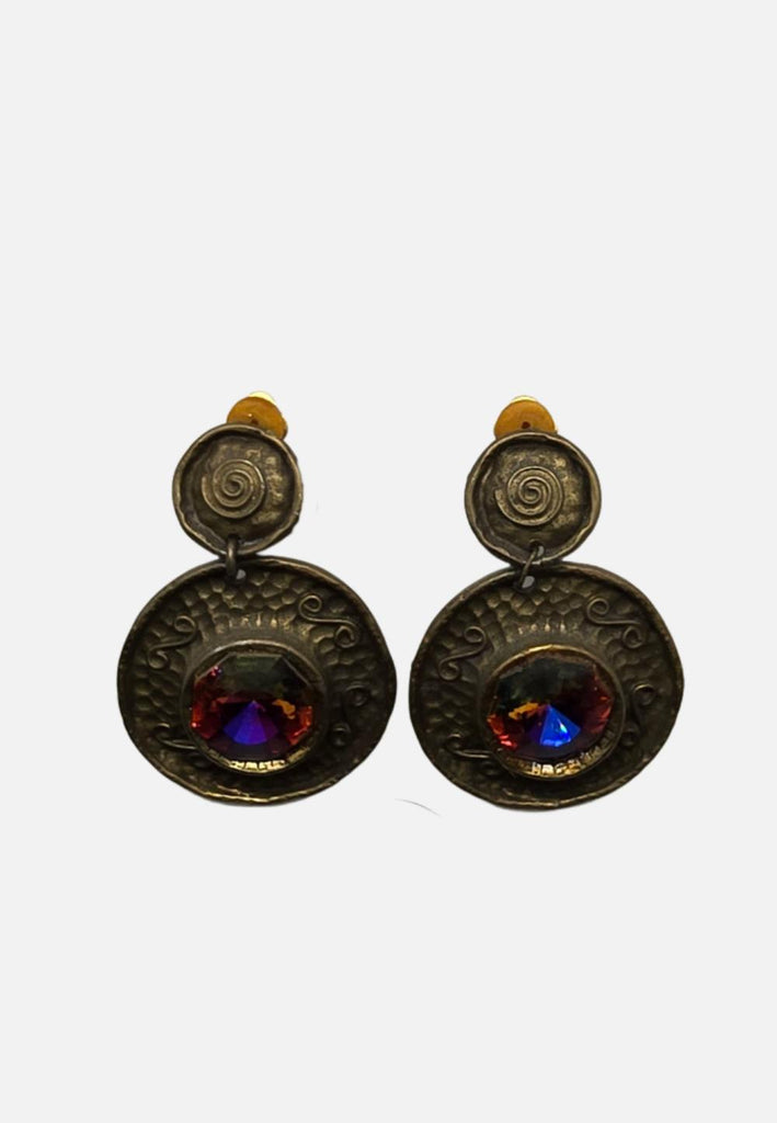 1980s Hammered Disc Vitrail Drop Earrings 'VIP'