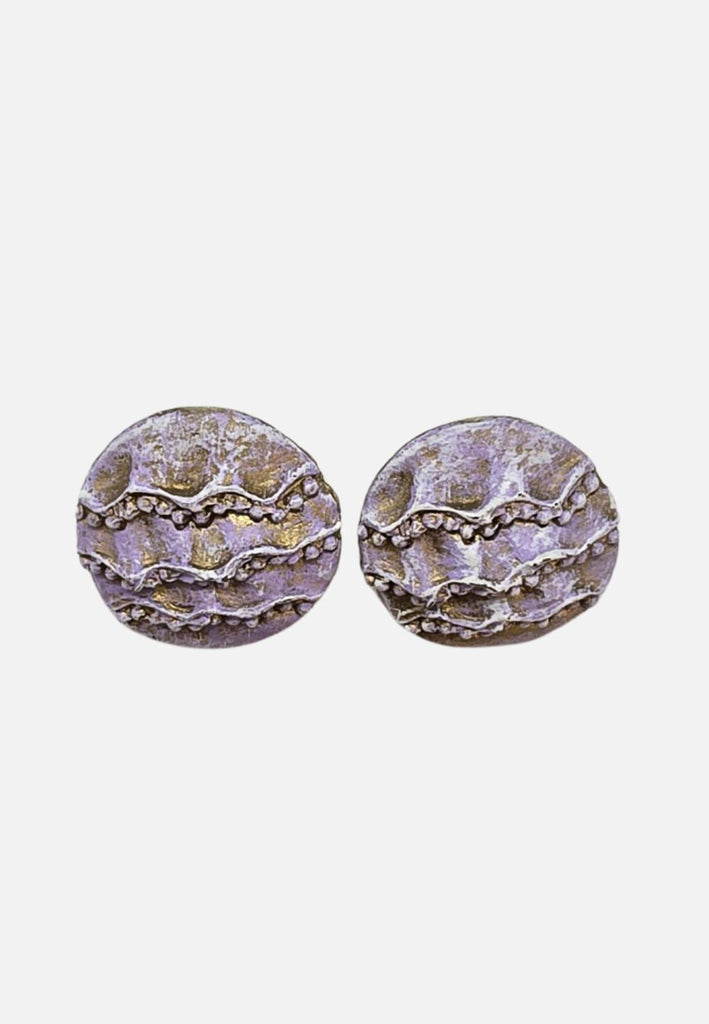 1980s Lilac and Gold Textured Stud Earrings 'VIP'