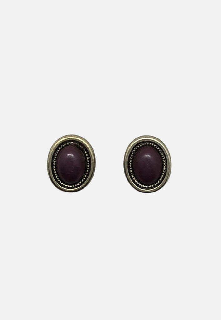 1980s Plum Oval Cabochon Two-Tone Clip-On Earrings 'VIP'