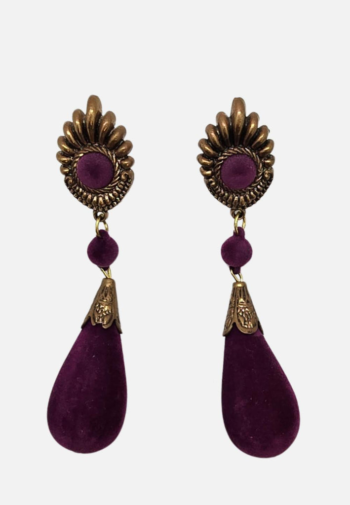 1980s Plum Velvet Sunburst Drop Earrings 'VIP'