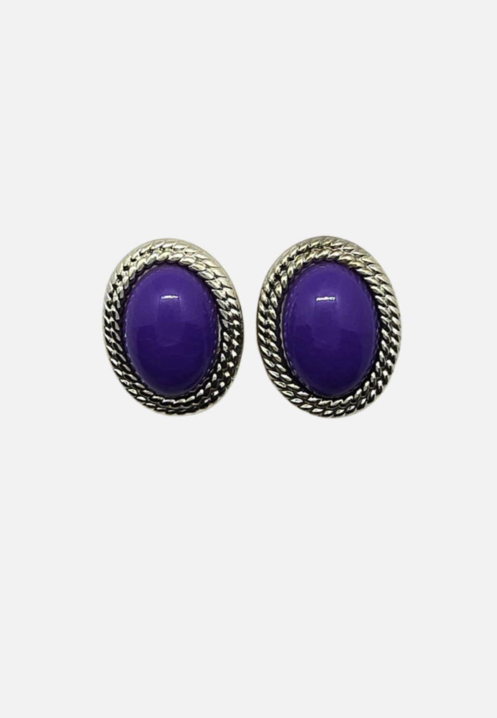 1980s Purple Cabochon Rope Edge Stud Earrings 'VIP'