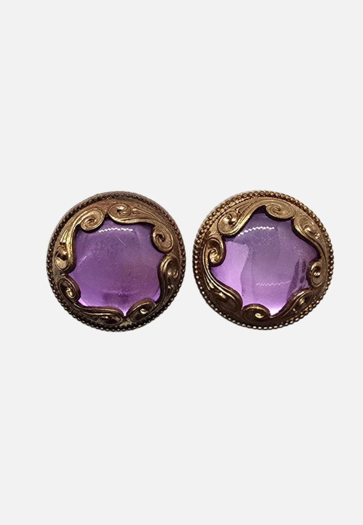 1980s Purple Cabochon Baroque Clip-On Earrings 'VIP'