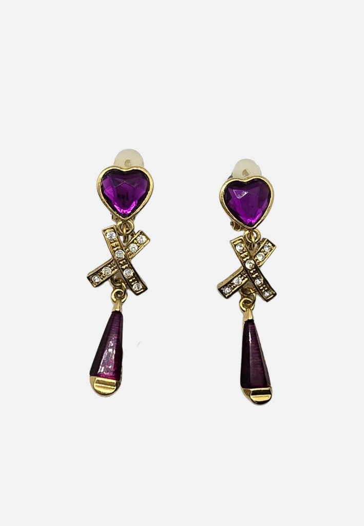 1980s Heart and Kiss Drop Clip-On Earrings 'VIP'
