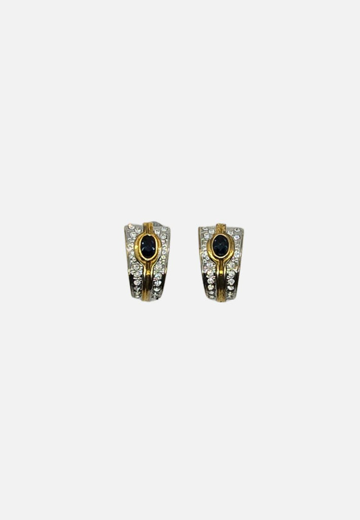 Two-Tone Sapphire and Diamanté Pavé Clip-On Earrings 'VIP'