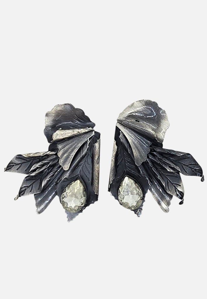 Vintage Charcoal and Silver Clip-On Earrings 'VIP'