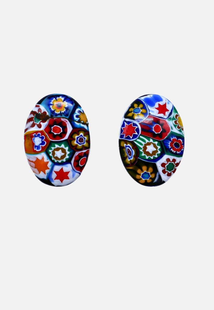 Vintage Clothing - Millefiori Tres Earring - Clip On - Painted Bird Vintage Boutique & The Aviary - Earrings