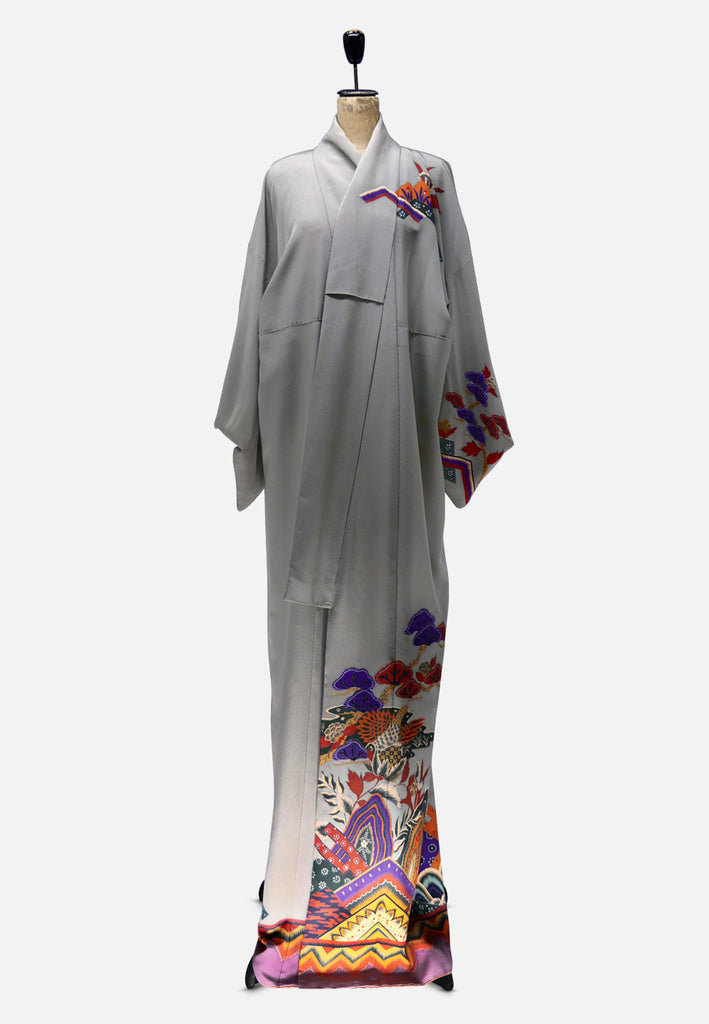 Vintage Clothing - Green Grey Kimono Long 'VIP' ND - Painted Bird Vintage Boutique & The Aviary - Kimono