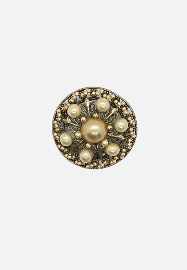 Faux Pearl and Silver 1950s Filigree Brooch 'VIP'