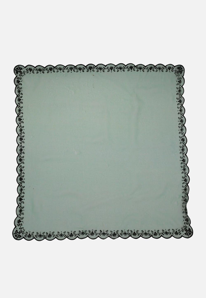 Vintage Clothing - Sheer Green Scalloped Border Vintage Scarf 'VIP' - Painted Bird Vintage Boutique & The Aviary - Scarf