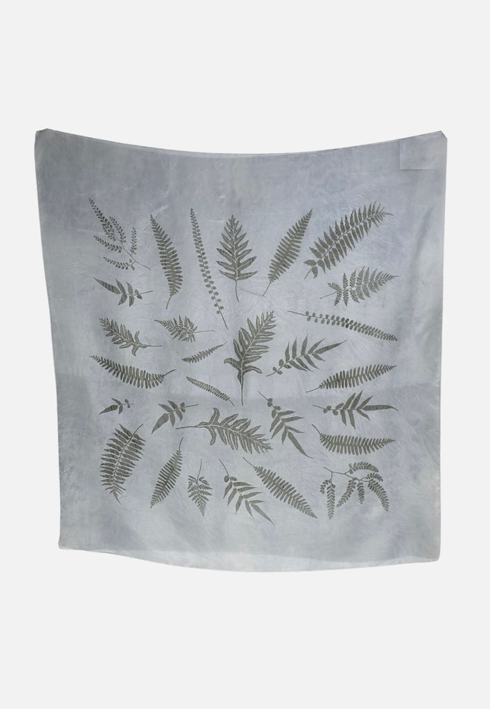 Vintage Silver Grey Fern Print Silk Scarf
