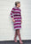 1970s Purple Berry Stripe Knit Polo Neck Midi Dress with Belt