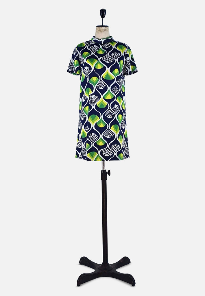 Vintage Clothing - UK Green and Black Patterned Dress - Painted Bird Vintage Boutique & The Aviary