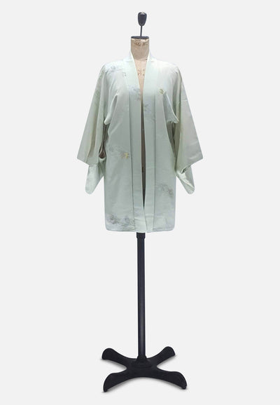 Vintage Clothing - Green Metallic Thread Japanese Silk Kimono - Painted Bird Vintage Boutique & The Aviary