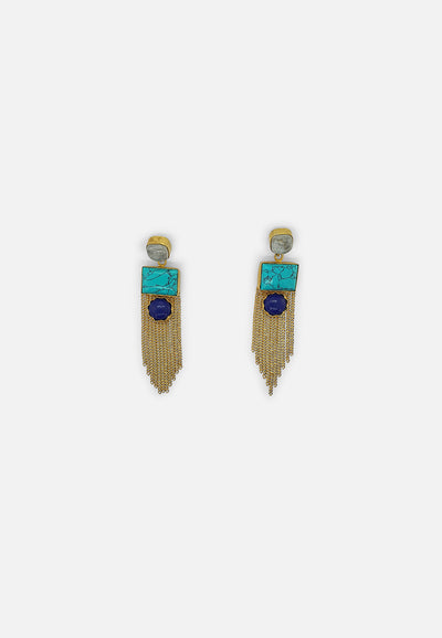 Vintage Clothing - Turquoise, Lapis & Quartz Earrings - Painted Bird Vintage Boutique & The Aviary - Earrings