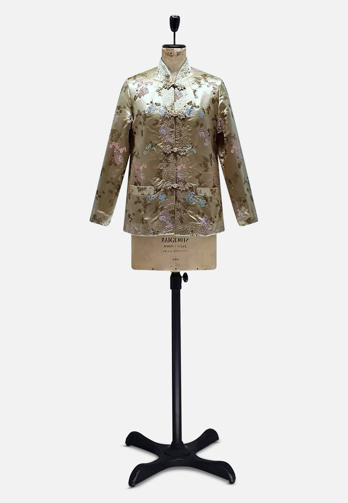 Vintage Clothing - Double Up Gold & Blue Silk Jacket Chinoiseries - Painted Bird Vintage Boutique & The Aviary