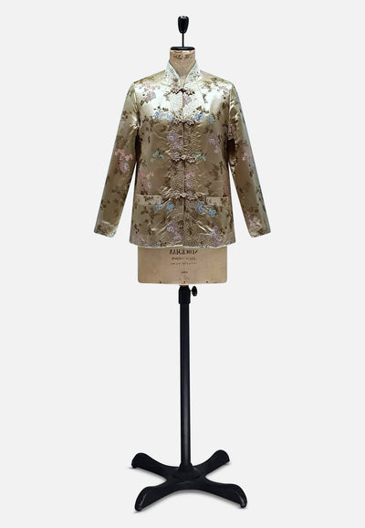 Vintage Clothing - Double Up Gold & Blue Silk Jacket Chinoiseries - Painted Bird Vintage Boutique & The Aviary