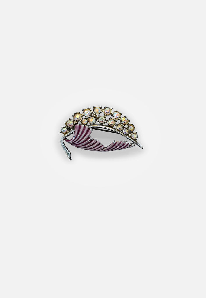 Vintage Clothing - Crescent pink and diamante brooch - Painted Bird Vintage Boutique & The Aviary