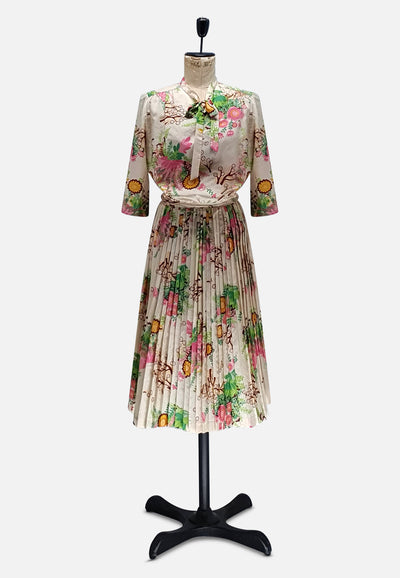 Vintage Clothing - Cream Floral French Silk Dress - Painted Bird Vintage Boutique & The Aviary - Dresses