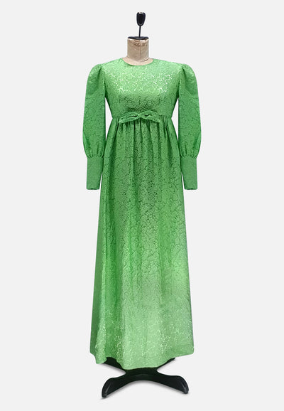 Vintage Clothing - Full Length Green Satin Damask Dress - Painted Bird Vintage Boutique & The Aviary