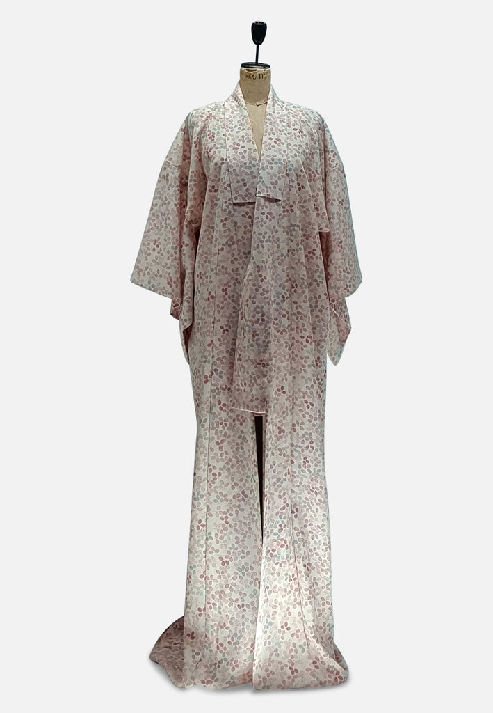 Vintage Clothing - Delicate Pastel Leaves Long Kimono - Painted Bird Vintage Boutique & The Aviary - Kimono