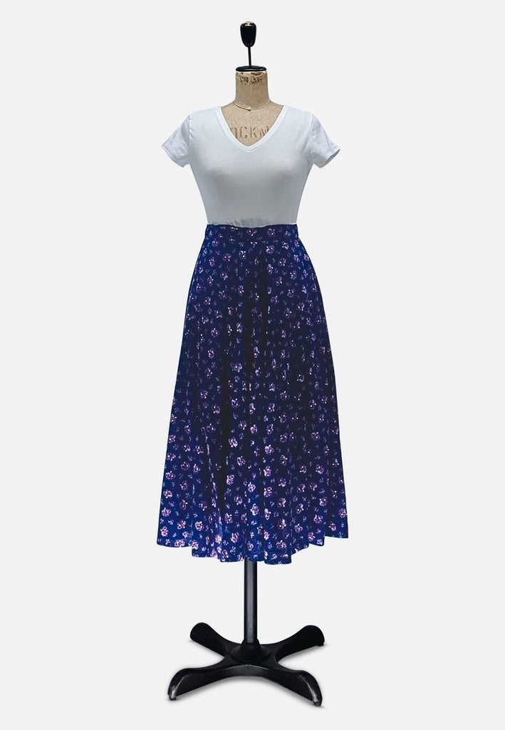 Vintage Clothing - Pretty Purple Floral Skirt - Painted Bird Vintage Boutique & The Aviary - Skirts