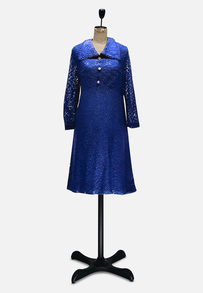 Vintage Clothing - Blue Lacey Class Dress - Painted Bird Vintage Boutique & The Aviary - Dresses