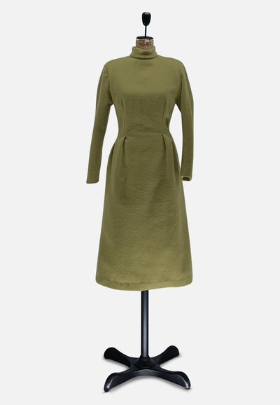 Vintage Clothing - Pea Green Wool - Painted Bird Vintage Boutique & The Aviary - Dresses
