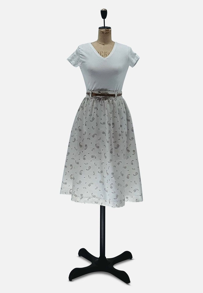 Vintage Clothing - White Perfect Paisley Pattern Skirt - Painted Bird Vintage Boutique & The Aviary - Skirts