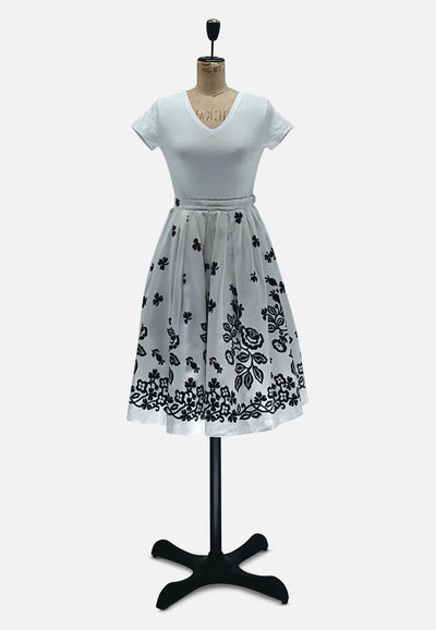 Vintage Clothing - White and Black Floral Skirt - Painted Bird Vintage Boutique & The Aviary - Skirts
