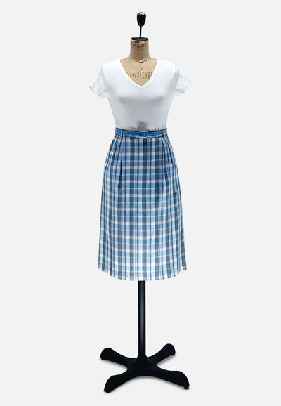 Vintage Clothing - Blue Checked Skirt - Painted Bird Vintage Boutique & The Aviary - Skirts