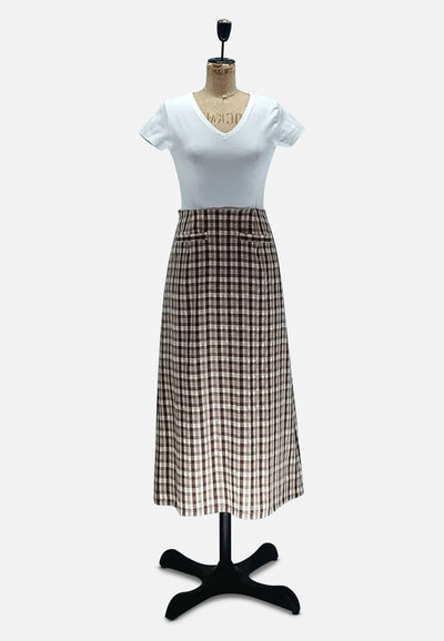 Vintage Clothing - Checked Brown Skirt - Painted Bird Vintage Boutique & The Aviary - Skirts