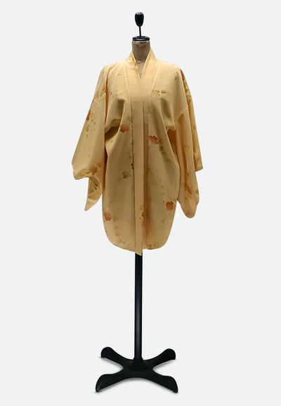 Vintage Clothing - Dreamy Yellow Leaves Japanese Silk Kimono - Painted Bird Vintage Boutique & The Aviary - Kimono