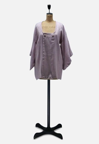 Vintage Clothing - Lilac Wool and Lurex Japanese Silk Kimono - Painted Bird Vintage Boutique & The Aviary - Kimono