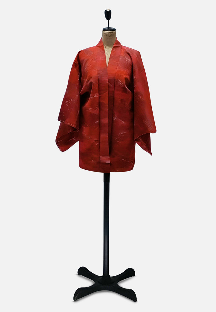 Vintage Clothing - Ravishing Rusted Red and Pink Japanese Kimono - Painted Bird Vintage Boutique & The Aviary - Kimono