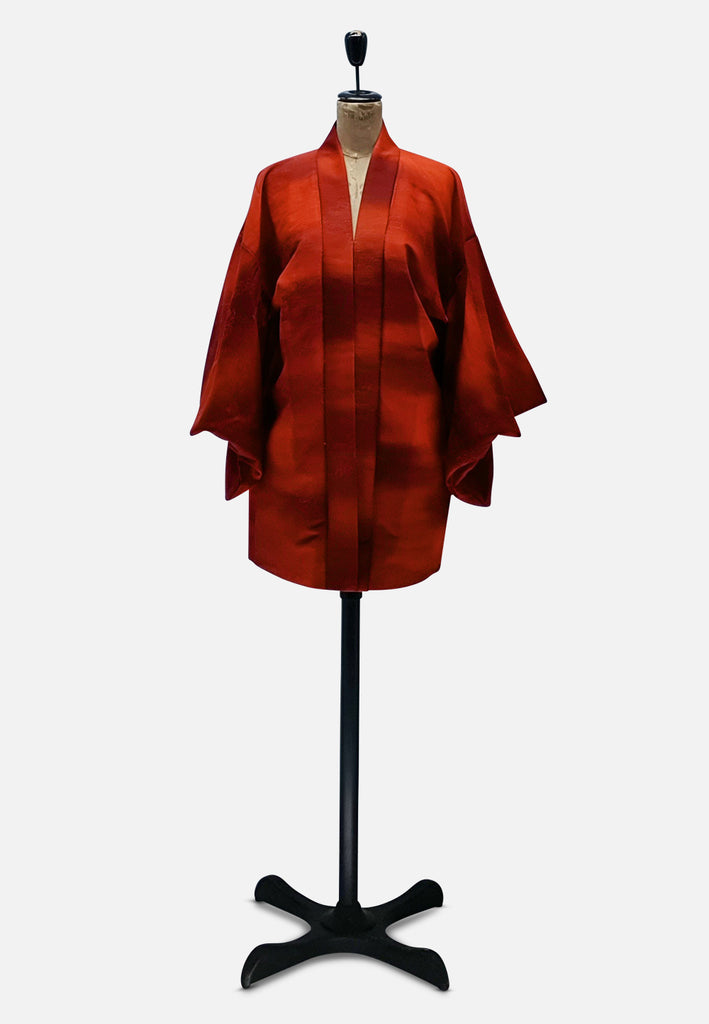 Vintage Clothing - Ravishing Rusted Orange Japanese Silk Kimono - Painted Bird Vintage Boutique & The Aviary - Kimono