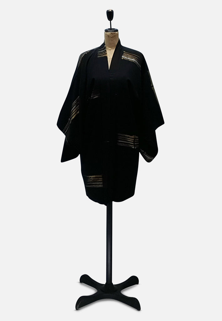 Vintage Clothing - Black and Gold Japanese Silk Kimono - Painted Bird Vintage Boutique & The Aviary - Kimono