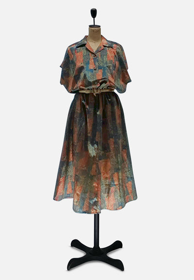 Vintage Clothing - Teal and Gold Dress - Painted Bird Vintage Boutique & The Aviary - Dresses