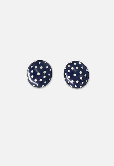 Vintage Clothing - Navy and White Dots - Clip On Earring - Painted Bird Vintage Boutique & The Aviary - Earrings