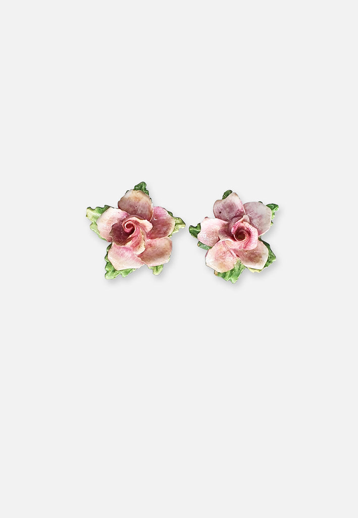 Vintage Clothing - Porcelain Rose Earring (Screwback) - Painted Bird Vintage Boutique & The Aviary - Earrings