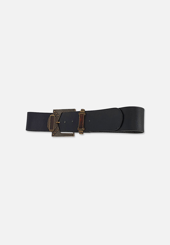 Vintage Clothing - Square Buckle Navy Leather Belt - Painted Bird Vintage Boutique & The Aviary - Belt
