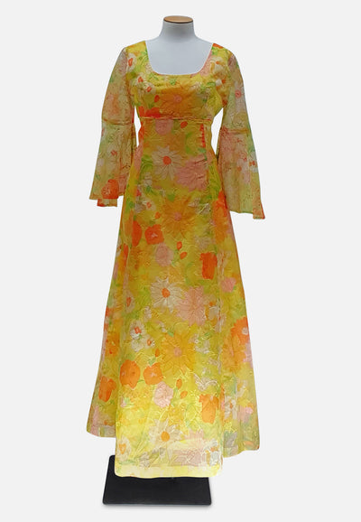 Vintage Clothing - Flocking Yellow Dress Maxi - Painted Bird Vintage Boutique & The Aviary - Dresses