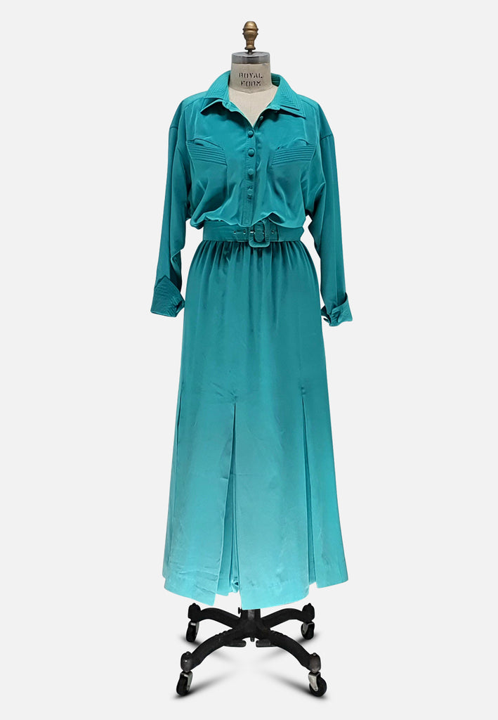 Vintage Clothing - Dreamy Teal Dress Designer Dress - Painted Bird Vintage Boutique & The Aviary - Dresses