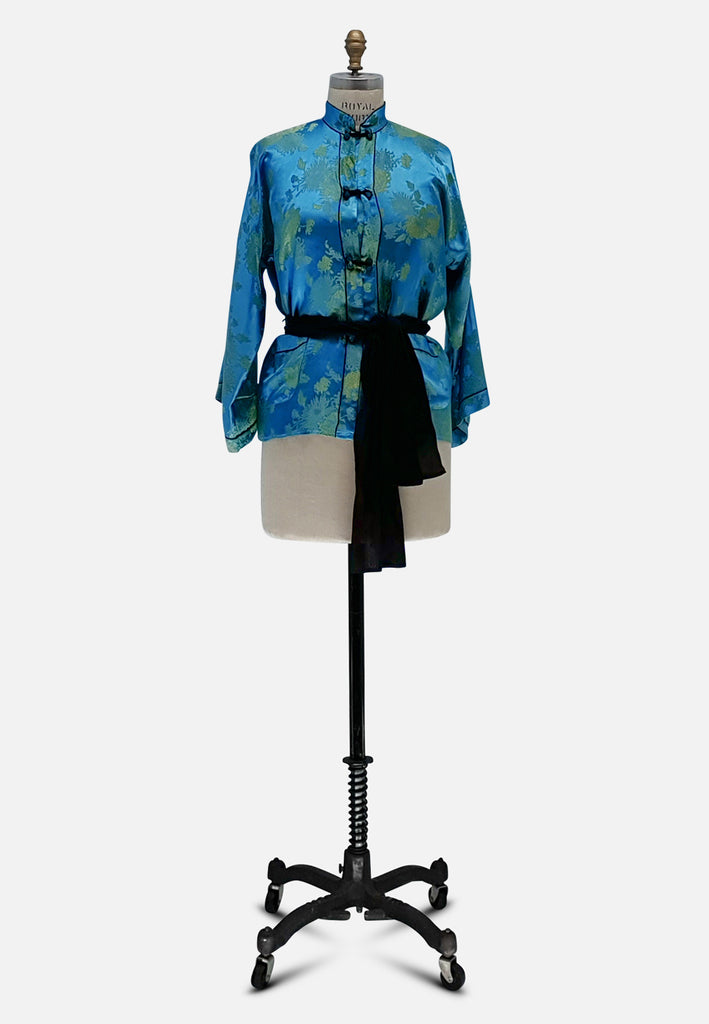 Vintage Clothing - Teal Chinoiseries - Painted Bird Vintage Boutique & The Aviary - Blouse