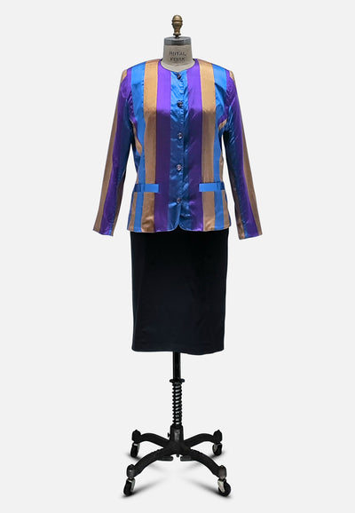 Vintage Clothing - Purple Striped Jacket Thai Silk - Painted Bird Vintage Boutique & The Aviary - Coats & Jackets