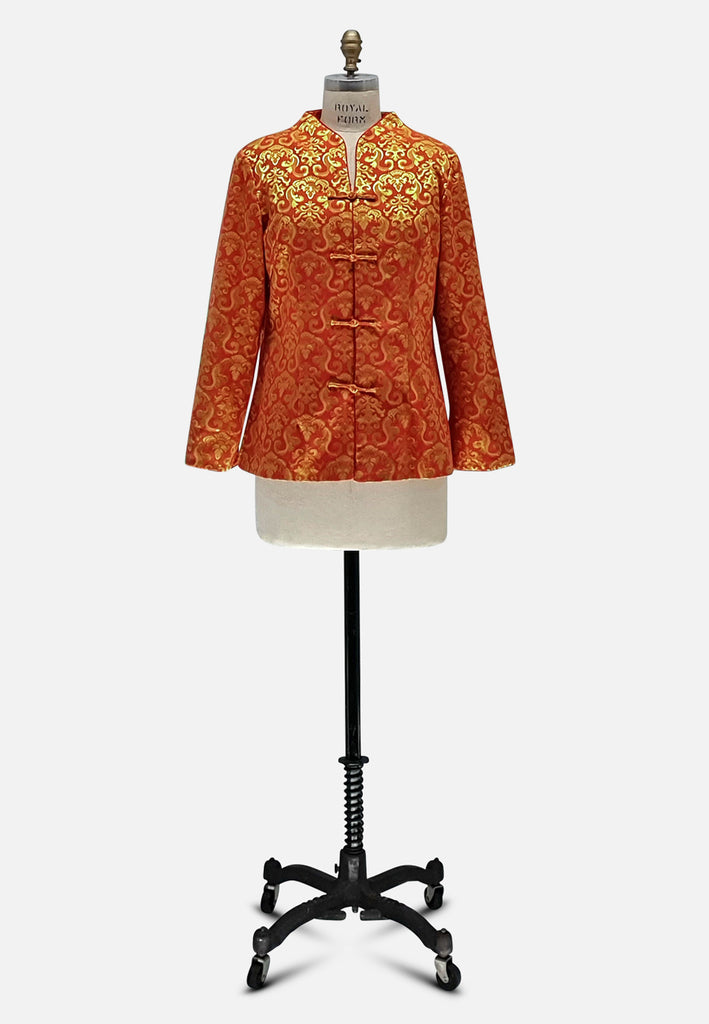 Vintage Clothing - Fiery Orange Chinoiseries - Painted Bird Vintage Boutique & The Aviary - Blouse