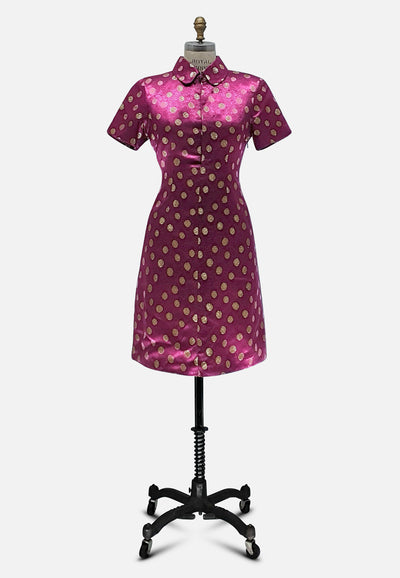 Vintage Clothing - Boysenberry Qipao Chinoiseries - Painted Bird Vintage Boutique & The Aviary - Dresses