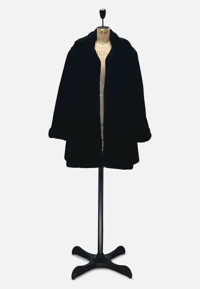 Vintage Clothing - Black Plush Faux Fur Coat - Painted Bird Vintage Boutique & The Aviary - Coats & Jackets