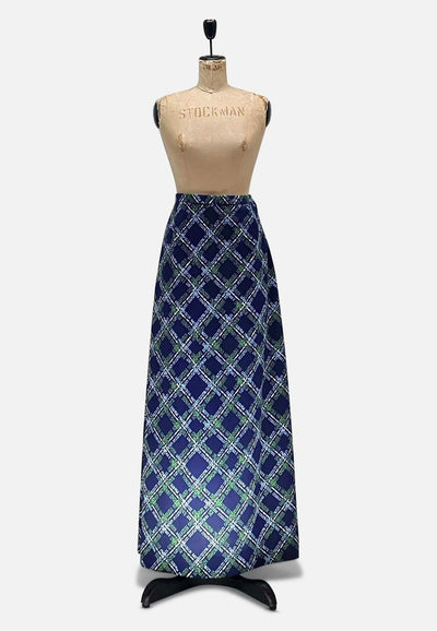 Vintage Clothing - Blue Plaid Maxi Skirt - Painted Bird Vintage Boutique & The Aviary - Skirts