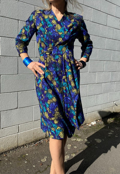 Vintage Clothing - Leaves of Blue Dress - Painted Bird Vintage Boutique & The Aviary - Dresses