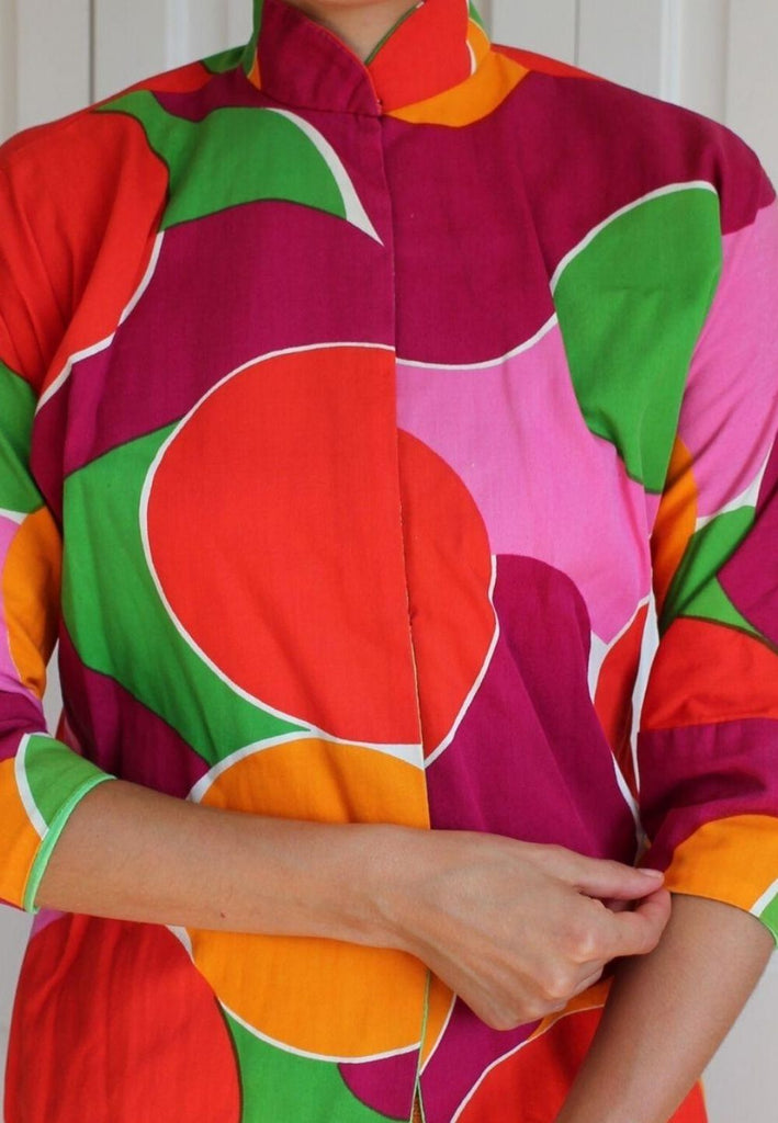 Vintage Clothing - Bold and Bright Mao Blouse - Painted Bird Vintage Boutique & The Aviary - Blouse